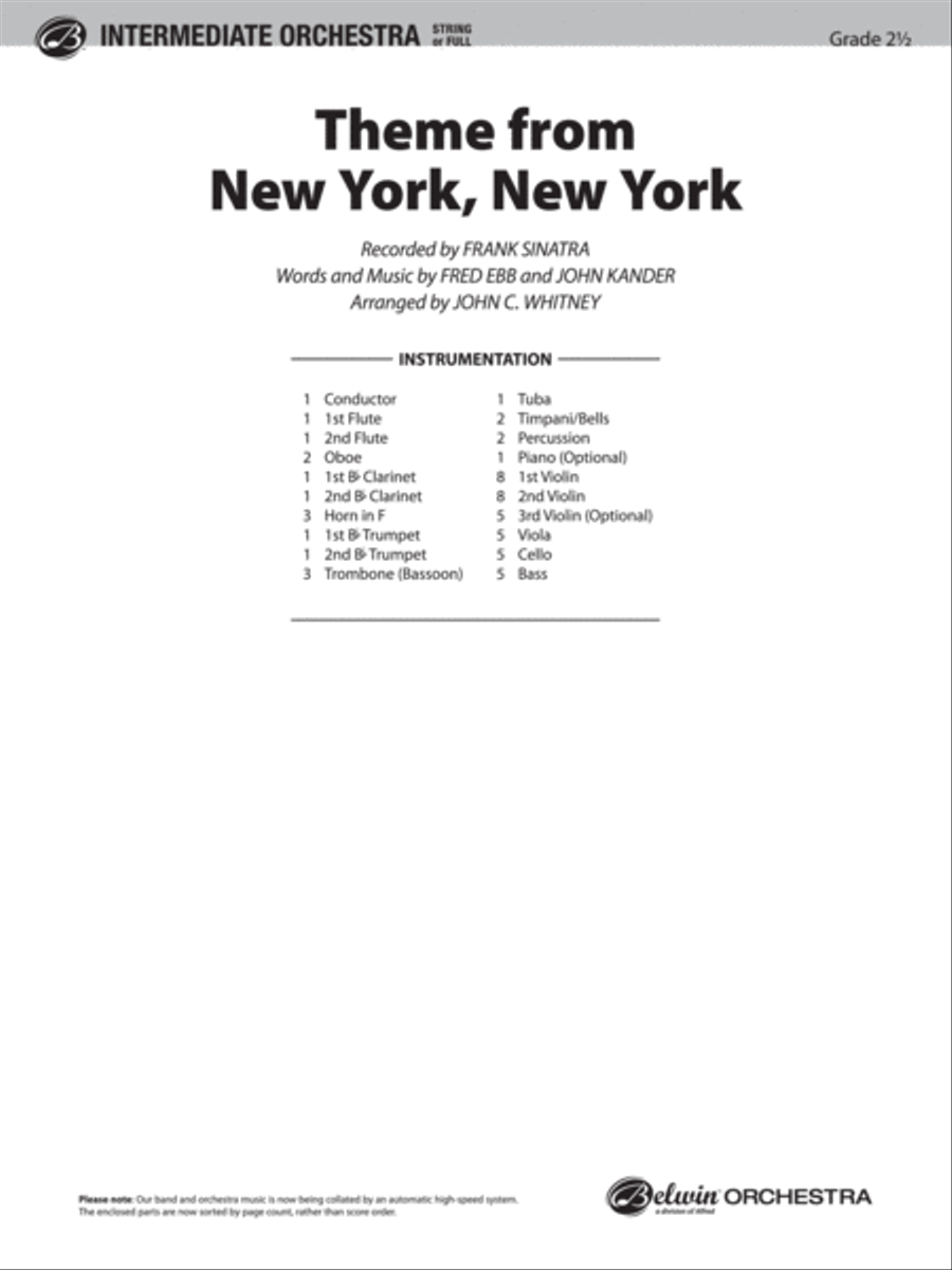 New York, New York, Theme from Full Orchestra scores gallery preview page 2