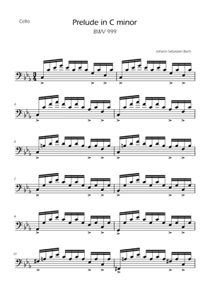 Book cover for Prelude in C minor - BWV 999 - Cello