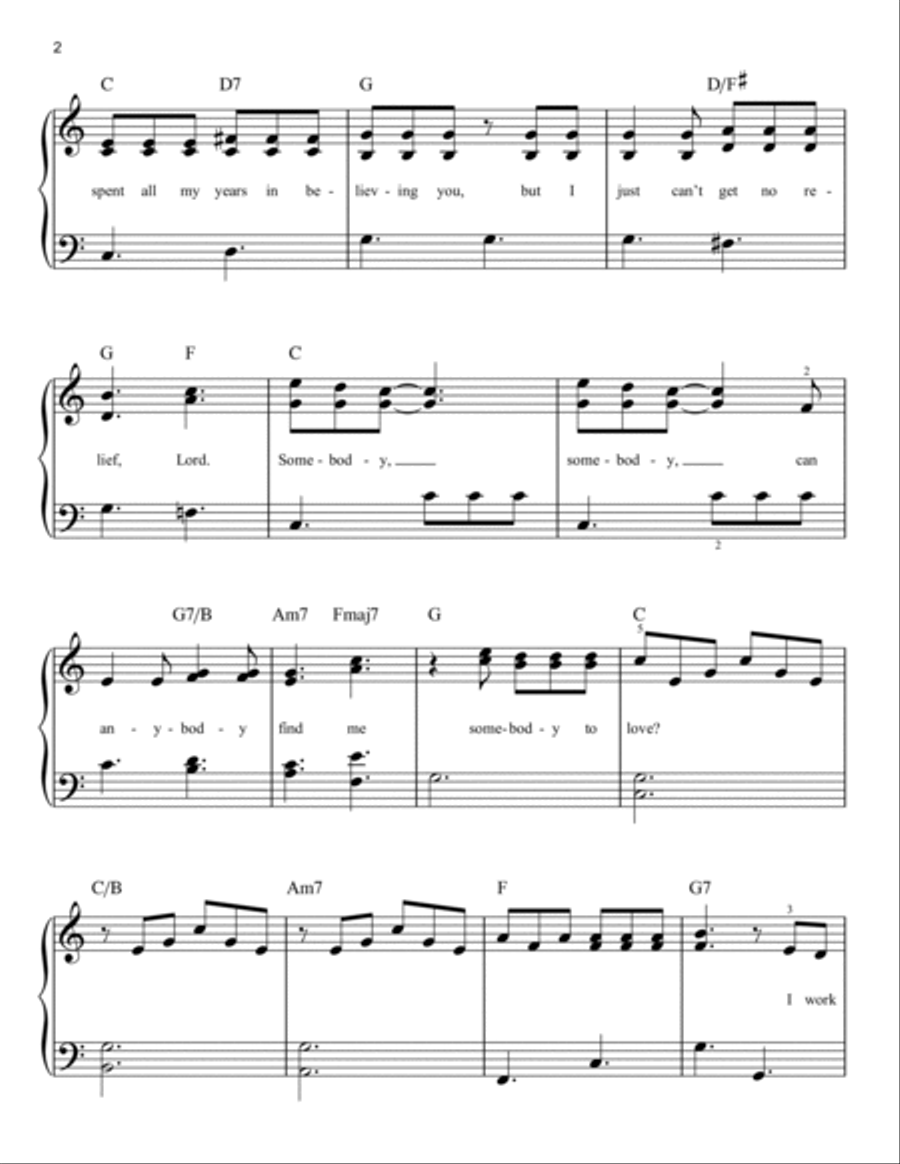 Somebody To Love Easy Piano scores gallery preview page 2