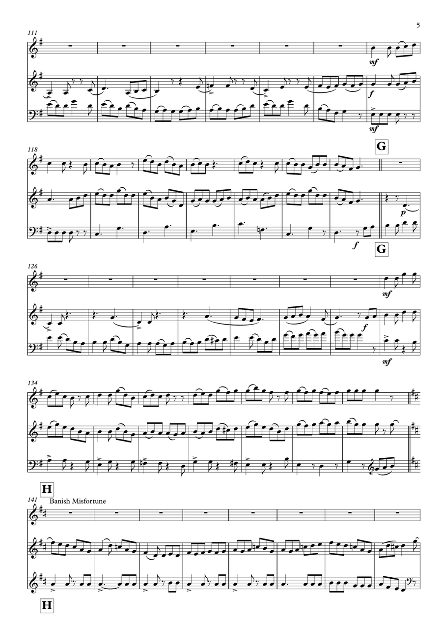 Three Irish Jigs arranged for Flute, Violin, Double Bass by James Scott. Small Ensemble scores gallery preview page 5