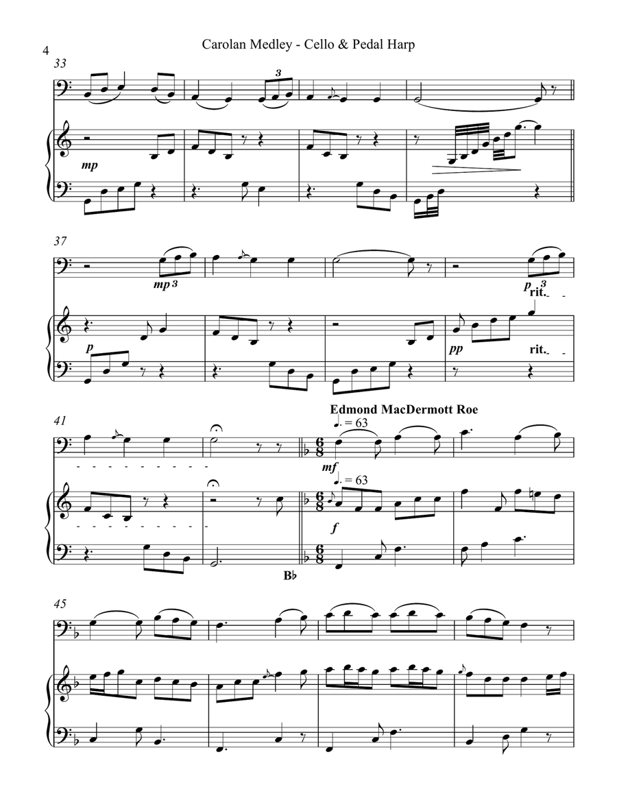 Carolan Medley, Duet for Cello & Pedal Harp String Duet scores gallery preview page 4