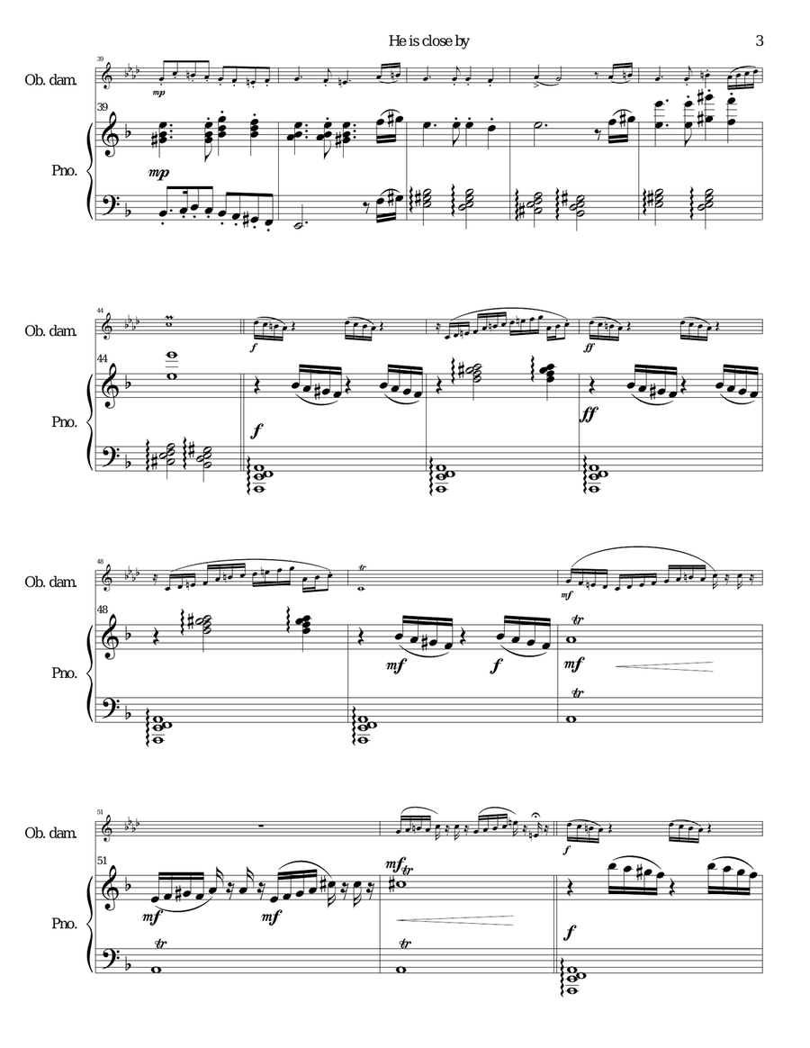 He is Close By for oboe d'amore and piano Oboe scores gallery preview page 3
