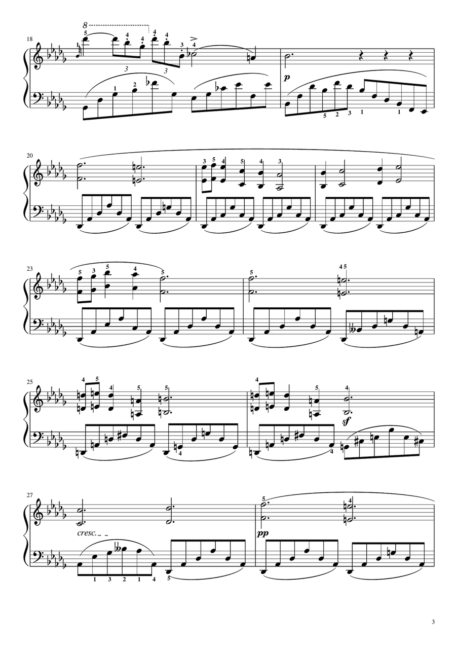Chopin - Nocturne Op.9 No.1 (B Flat Minor) - Original With Fingering for Piano Solo Piano Solo scores gallery preview page 3