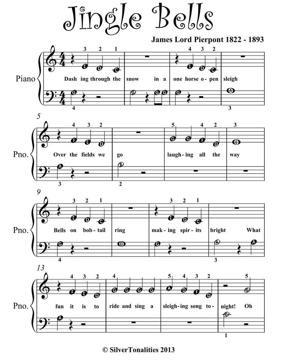 Jingle Bells Beginner Piano Sheet Music Easy Piano scores gallery preview page 2
