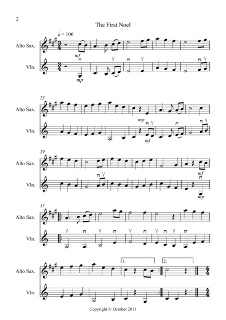 8 Easy Christmas Duets for Alto Saxophone and Violin Alto Saxophone scores gallery preview page 2