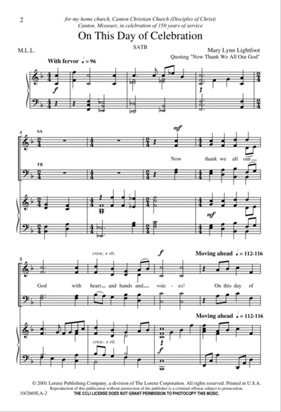 On This Day of Celebration 4-Part scores gallery preview page 1