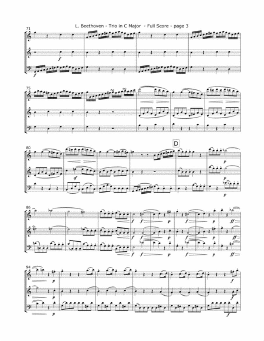 Beethoven, L. - Trio Op. 87 (Mvt. 1) for Two Violins and Cello String Trio scores gallery preview page 3