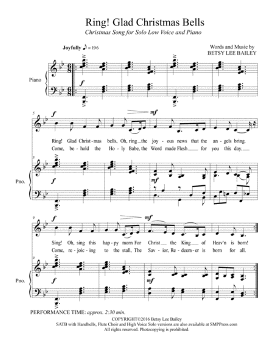 Ring Gad Christmas Bells, vocal solo low Medium Voice scores gallery preview page 2