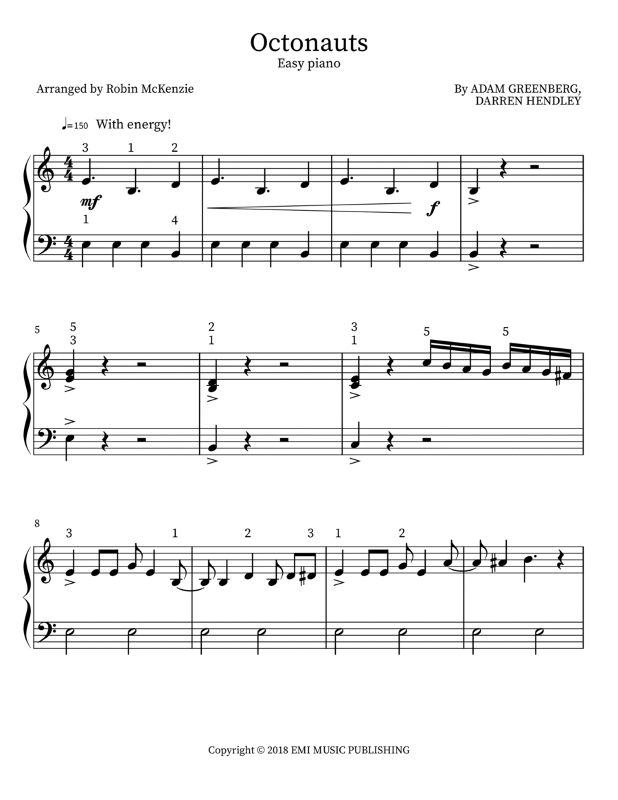 Octonauts Easy Piano scores gallery preview page 1