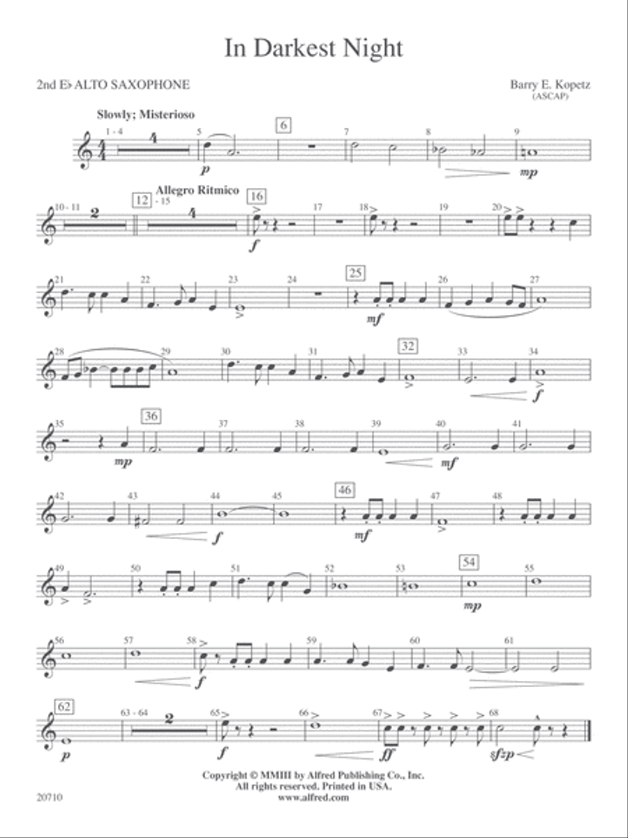 In Darkest Night: 2nd E-flat Alto Saxophone Concert Band scores gallery preview page 1