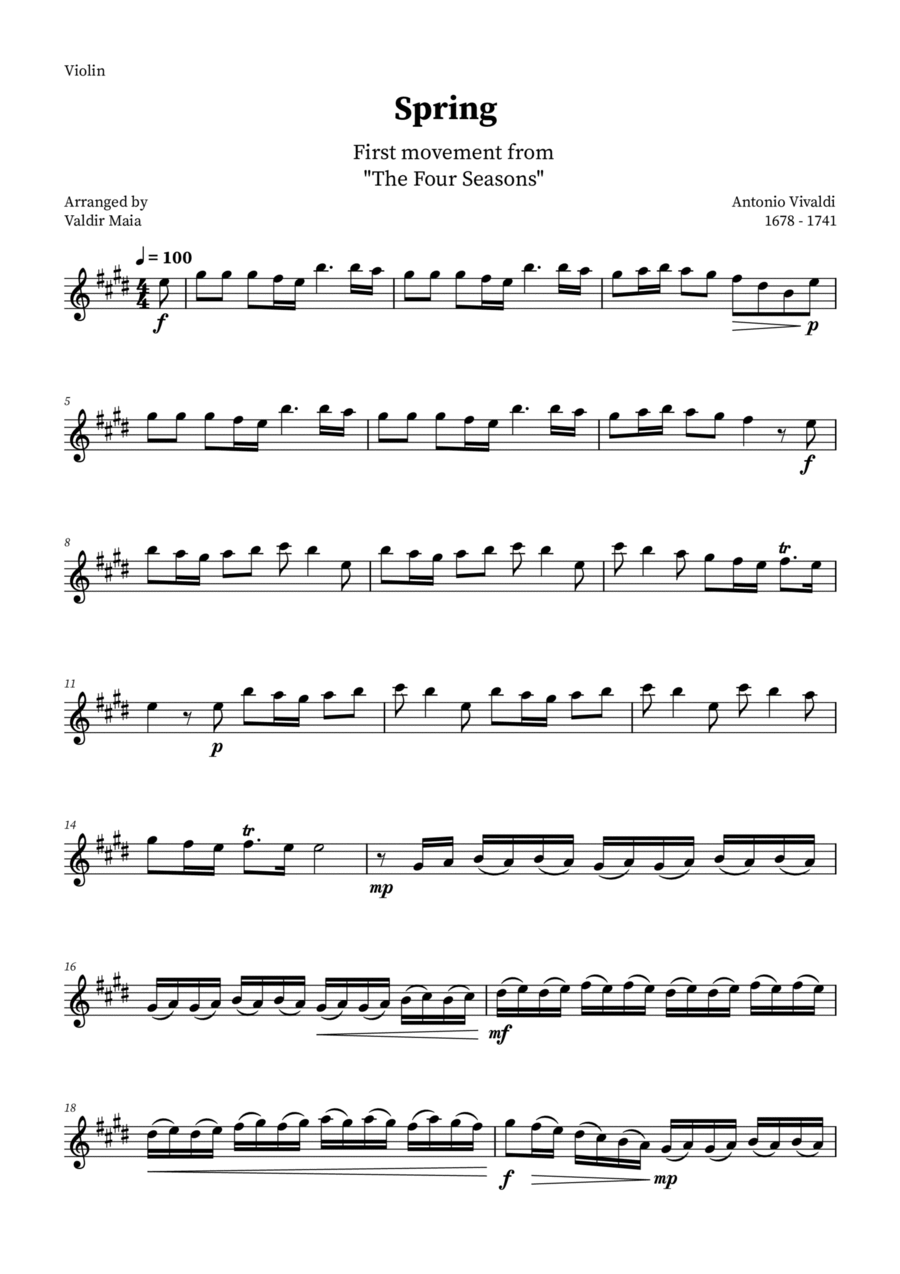 Spring - The Four Seasons for Violin Solo (E Major) Violin Solo scores gallery preview page 1
