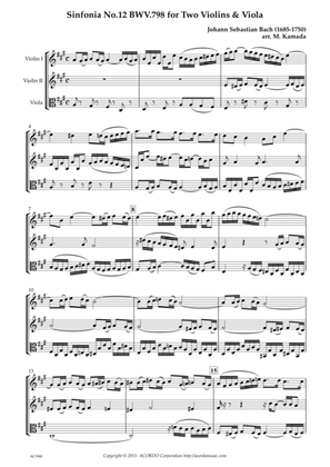 Sinfonia No.12 BWV.798 for Two Violins & Viola