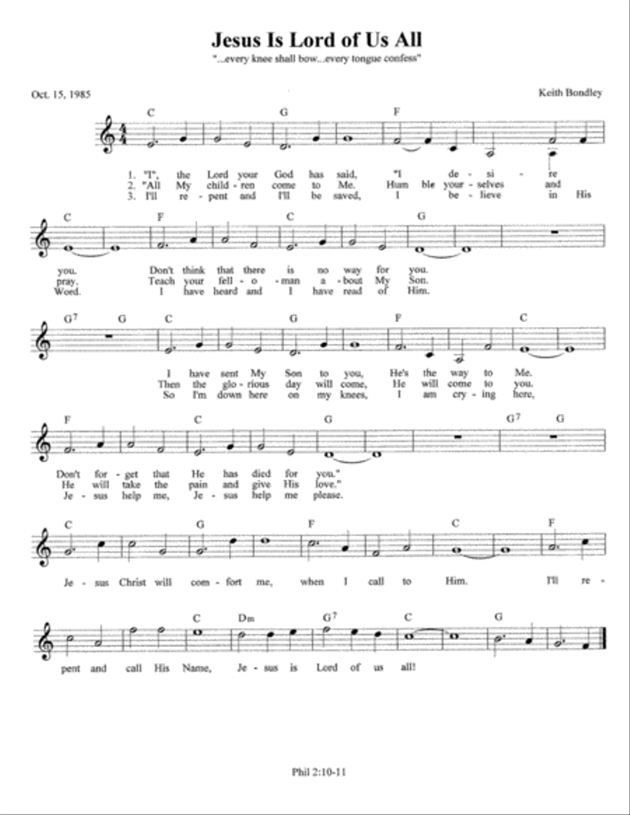 Jesus Is Lord of Us All Unison Choir scores gallery preview page 1