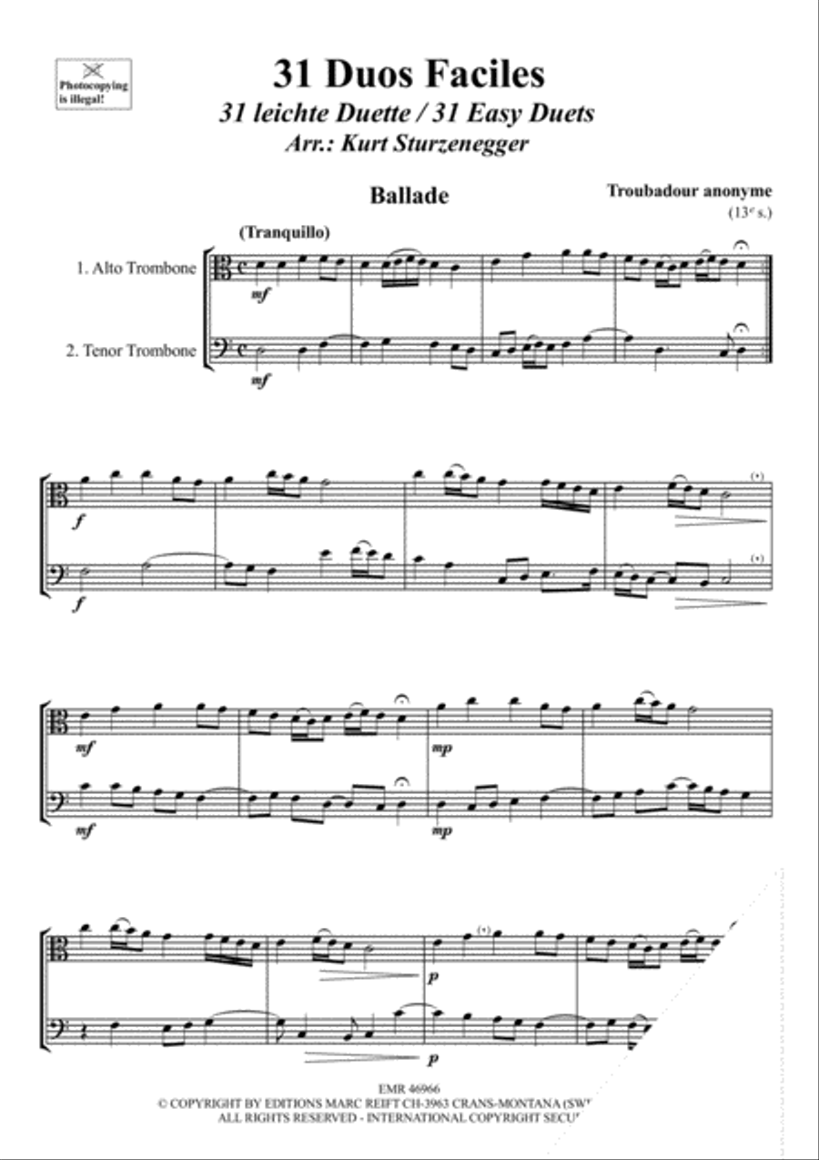 31 Duos Faciles 31 Duos Faciles Trombone scores gallery preview page 3