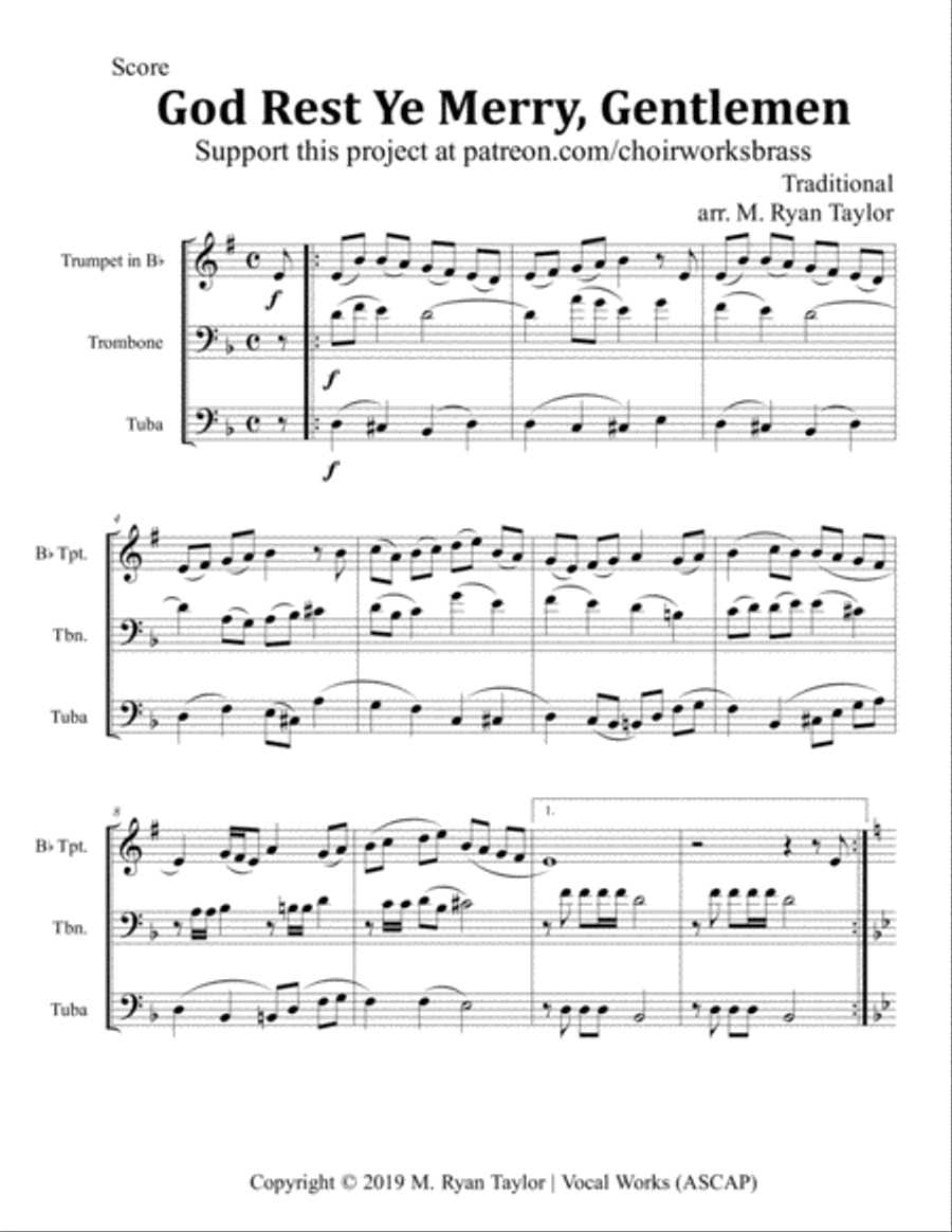 God Rest Ye Merry, Gentlemen for Brass Trio (Trumpet, Trombone, Tuba) Brass Trio scores gallery preview page 1