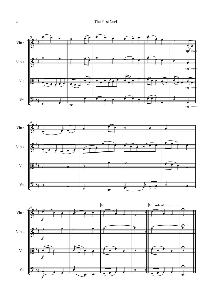 The First Noel | BEAUTIFUL Christmas Classic String Quartet scores gallery preview page 2
