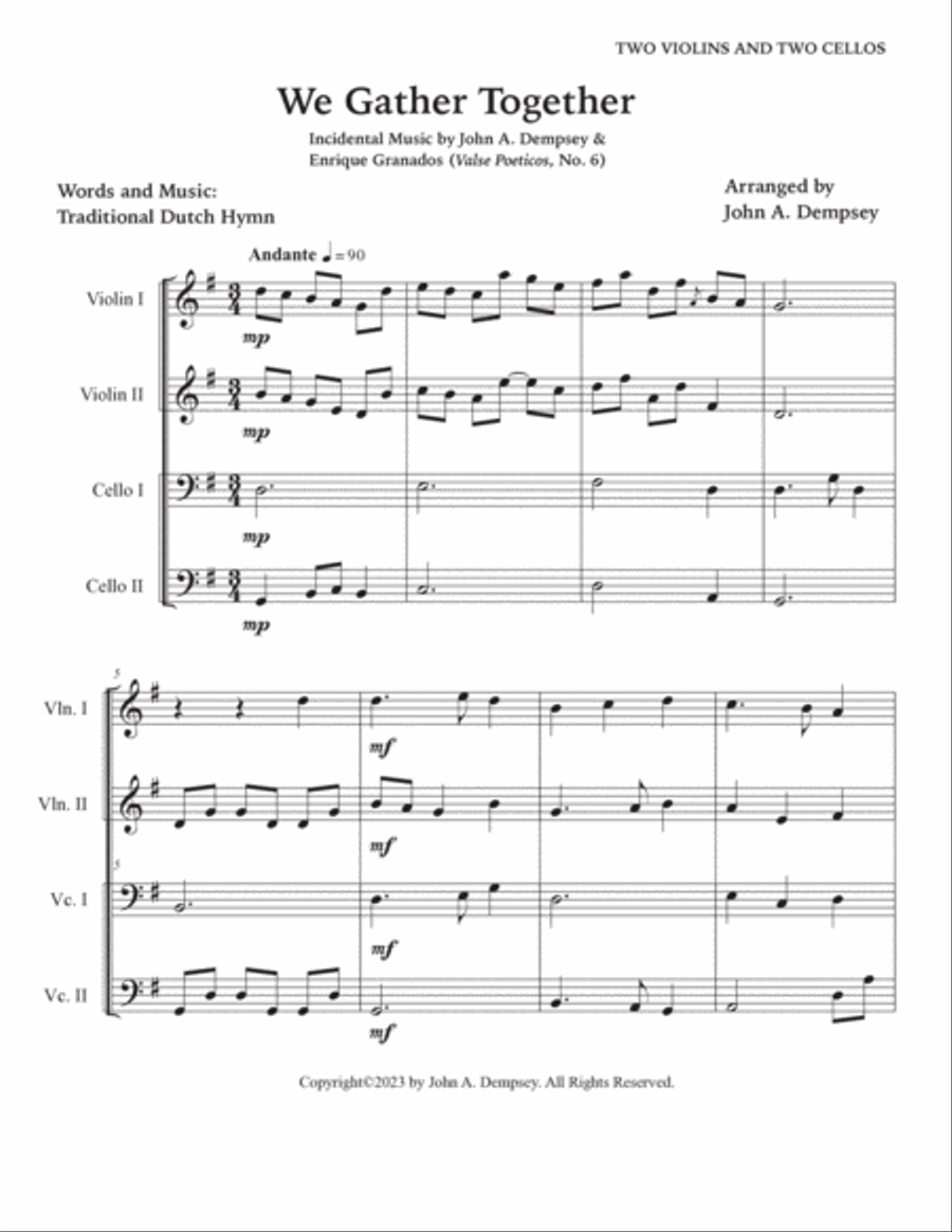 We Gather Together (String Quartet): Two Violins and Two Cellos String Quartet scores gallery preview page 5