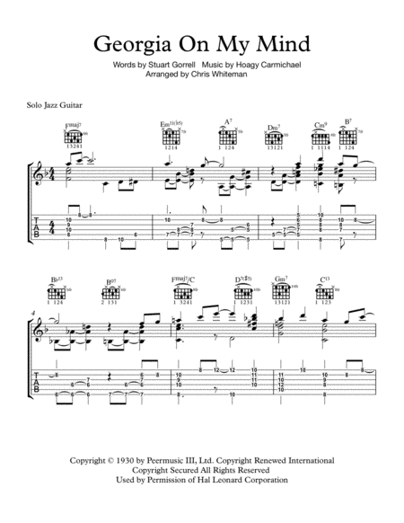 Georgia On My Mind - Jazz Guitar Chord Melody image number null