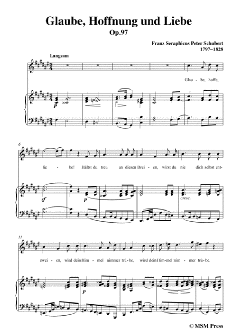 Schubert-Glaube,Hoffnung und Liebe,Op.97,in F sharp Major,for Voice&Piano Voice scores gallery preview page 3