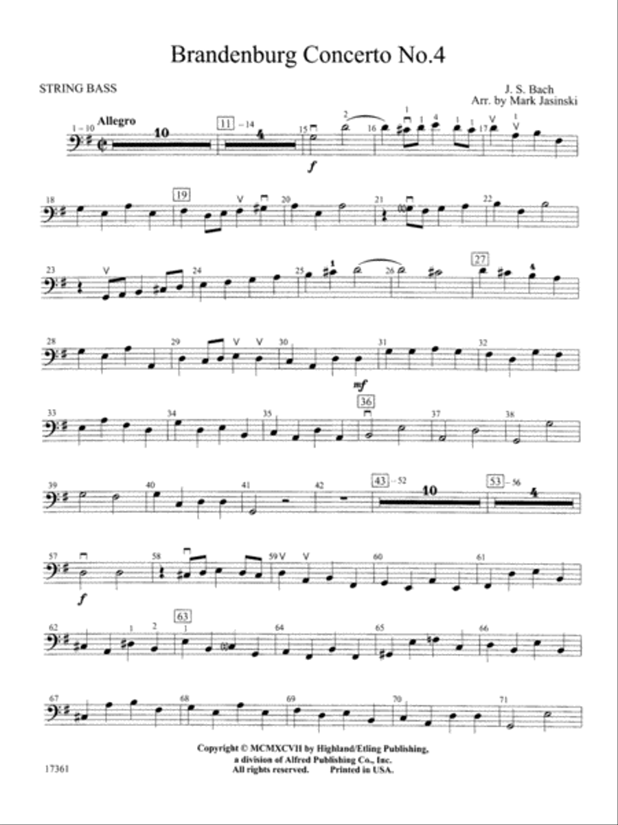 Brandenburg Concerto No. 4 (3rd Movement): String Bass String Orchestra scores gallery preview page 1