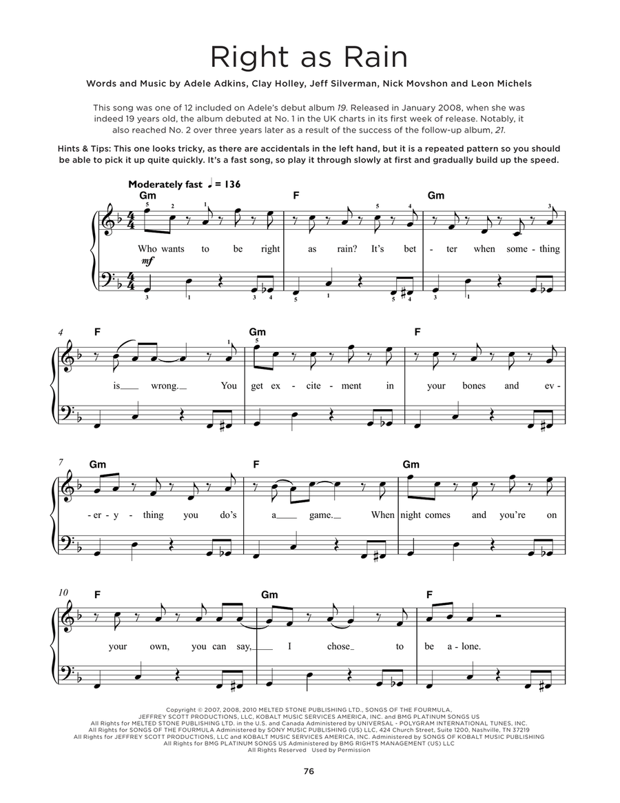 Right As Rain Easy Piano scores gallery preview page 1