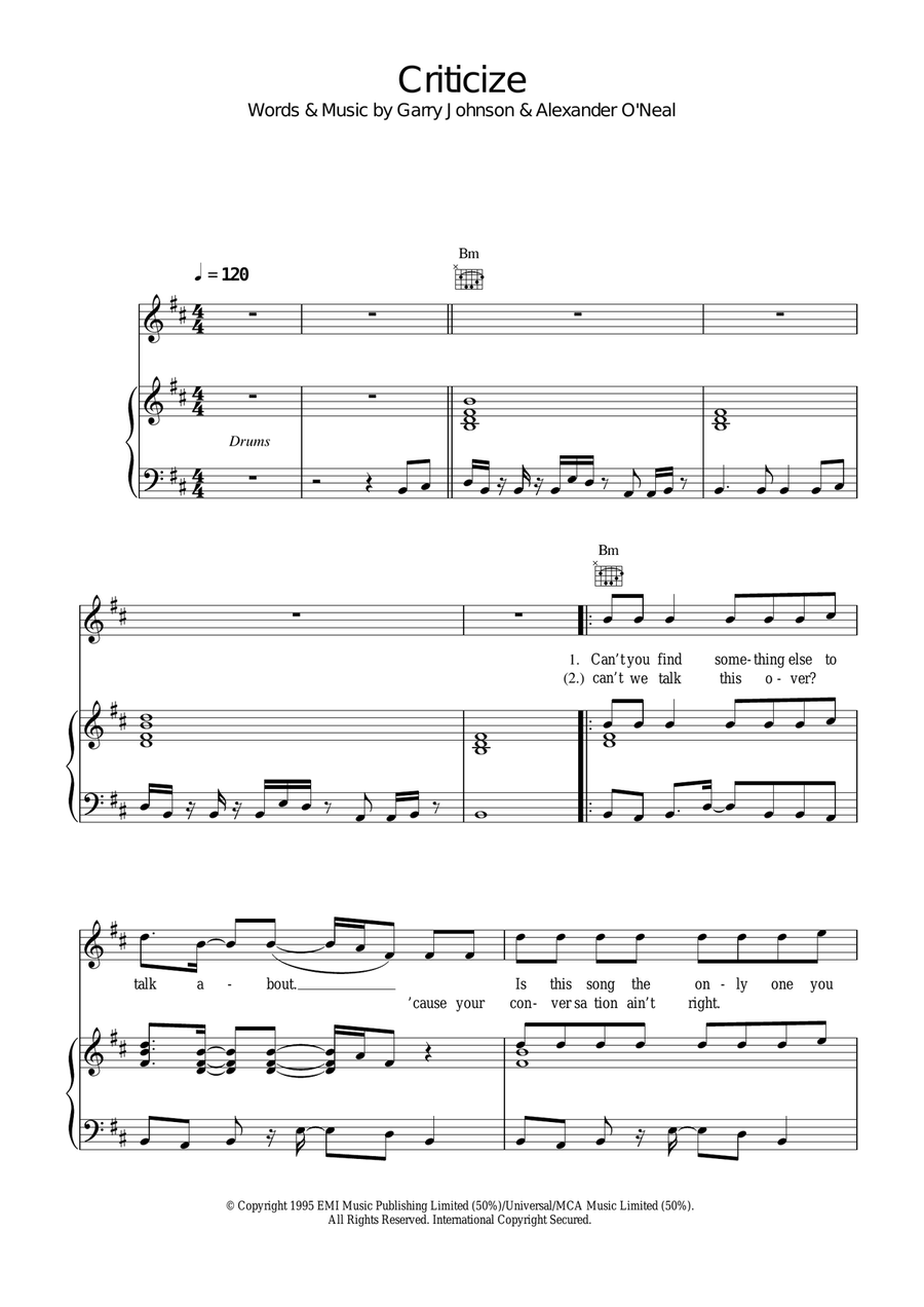 Criticize Piano, Vocal scores gallery preview page 1