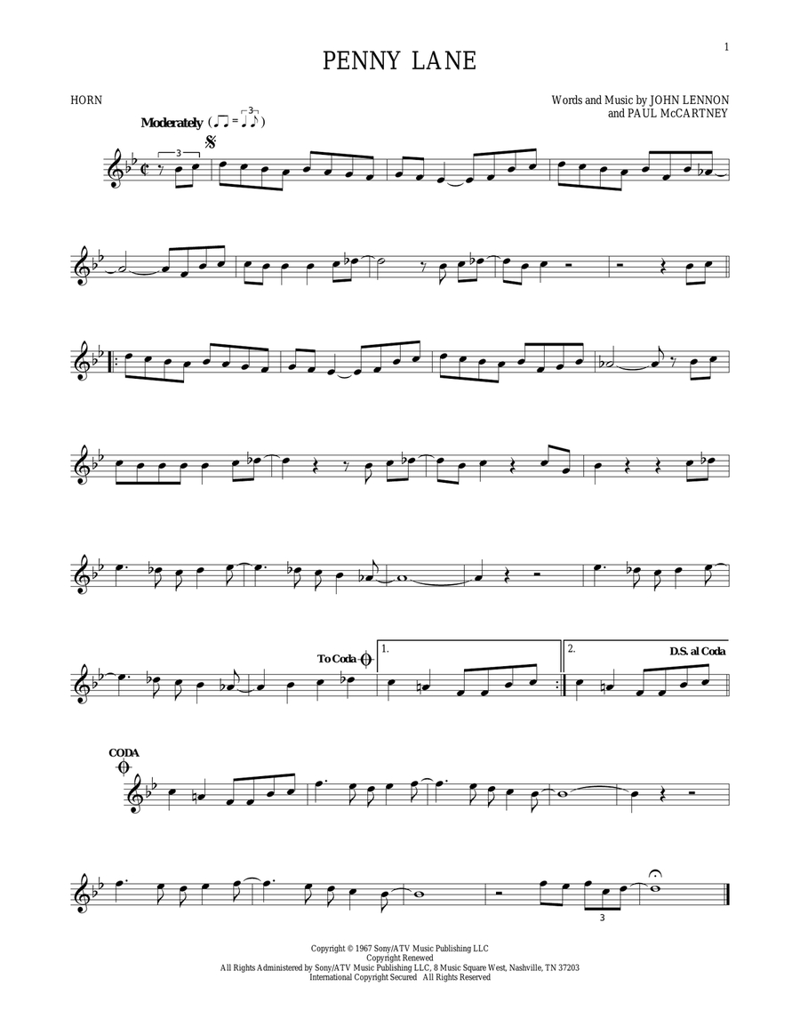 Penny Lane Penny Lane Horn Solo scores gallery preview page 1