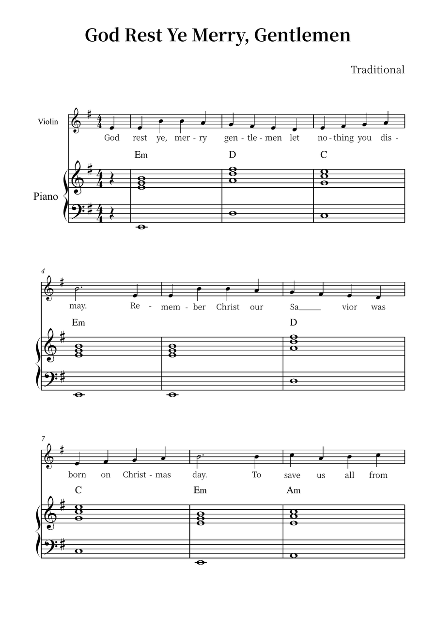 God Rest Ye Merry, Gentlemen Violin Solo scores gallery preview page 1