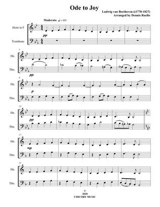 Ode to Joy - Horn in F and Trombone Duet - Intermediate