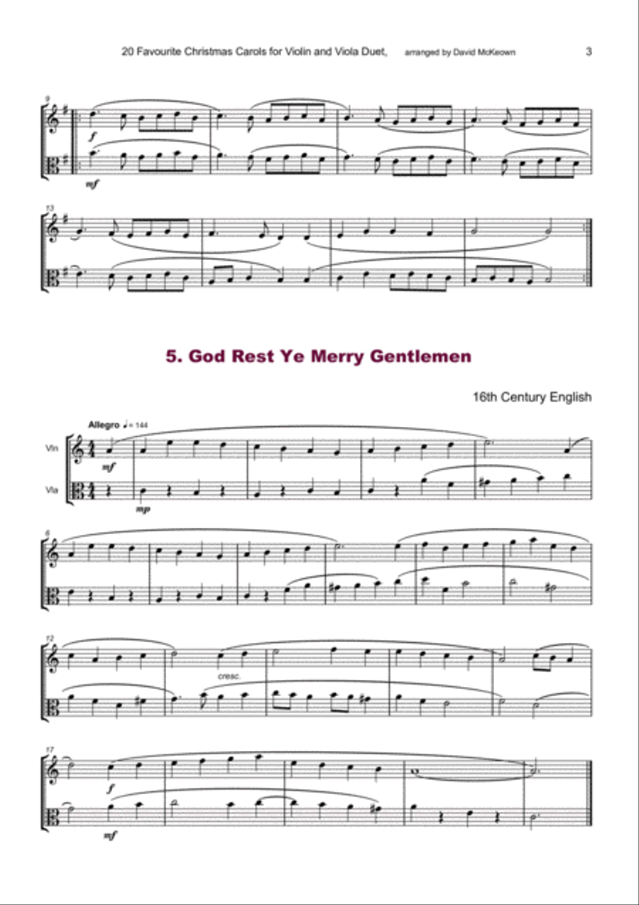 20 Favourite Christmas Carols for Violin and Viola Duet String Duet scores gallery preview page 5