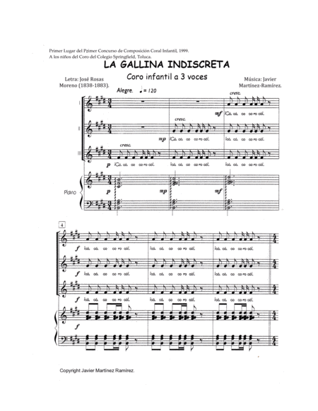 La Gallina Indiscreta for Three-Part Children's Choir and Piano image number null