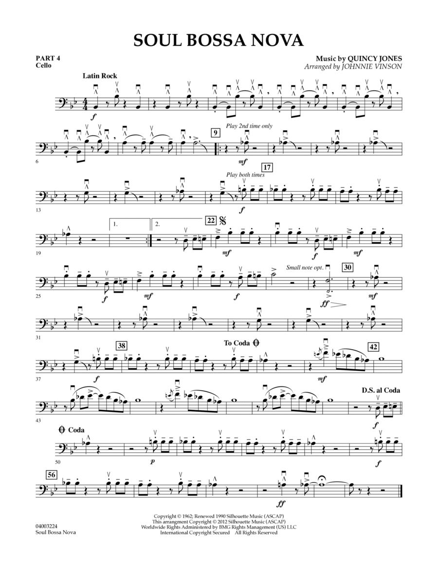 Soul Bossa Nova (arr. Johnnie Vinson) - Pt.4 - Cello Concert Band scores gallery preview page 1