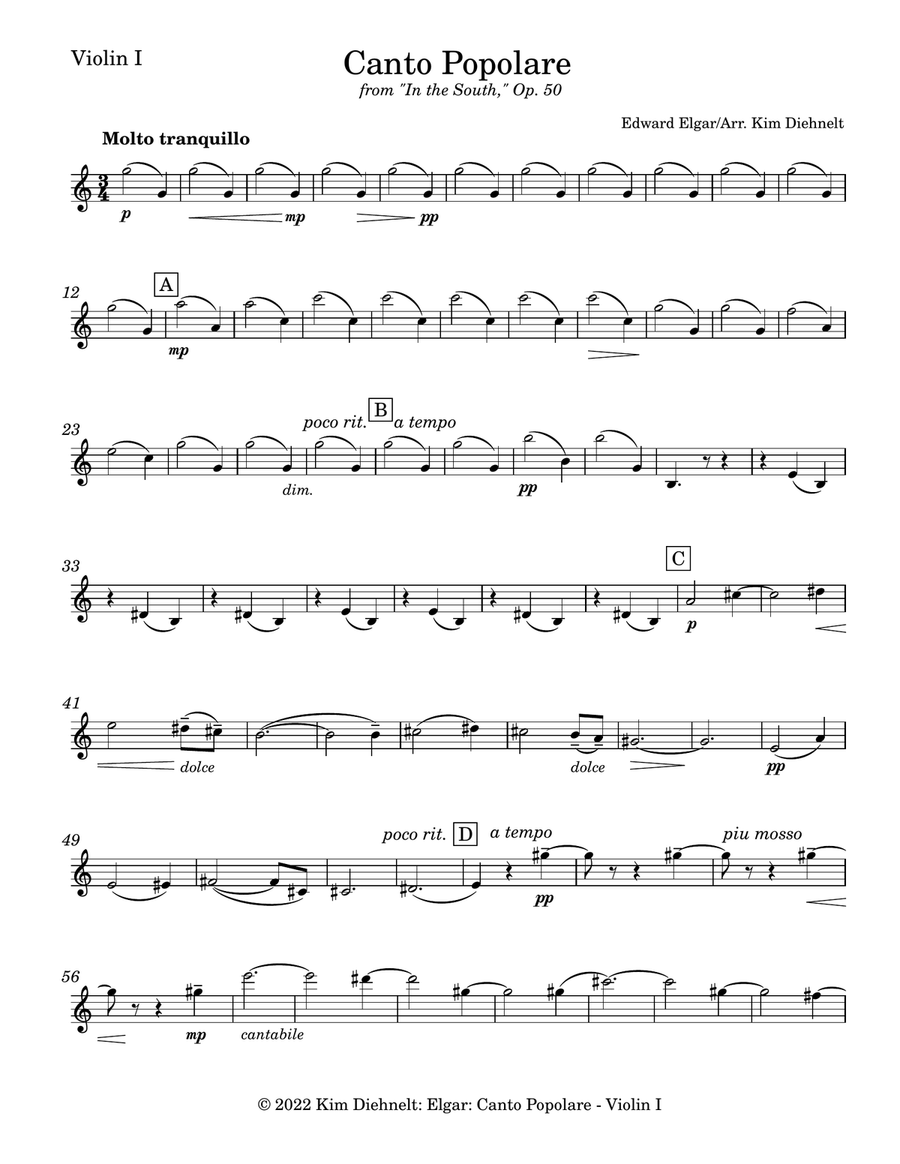 Elgar: Canto Popolare (Arr. Diehnelt, for String Quartet) String Quartet scores gallery preview page 6