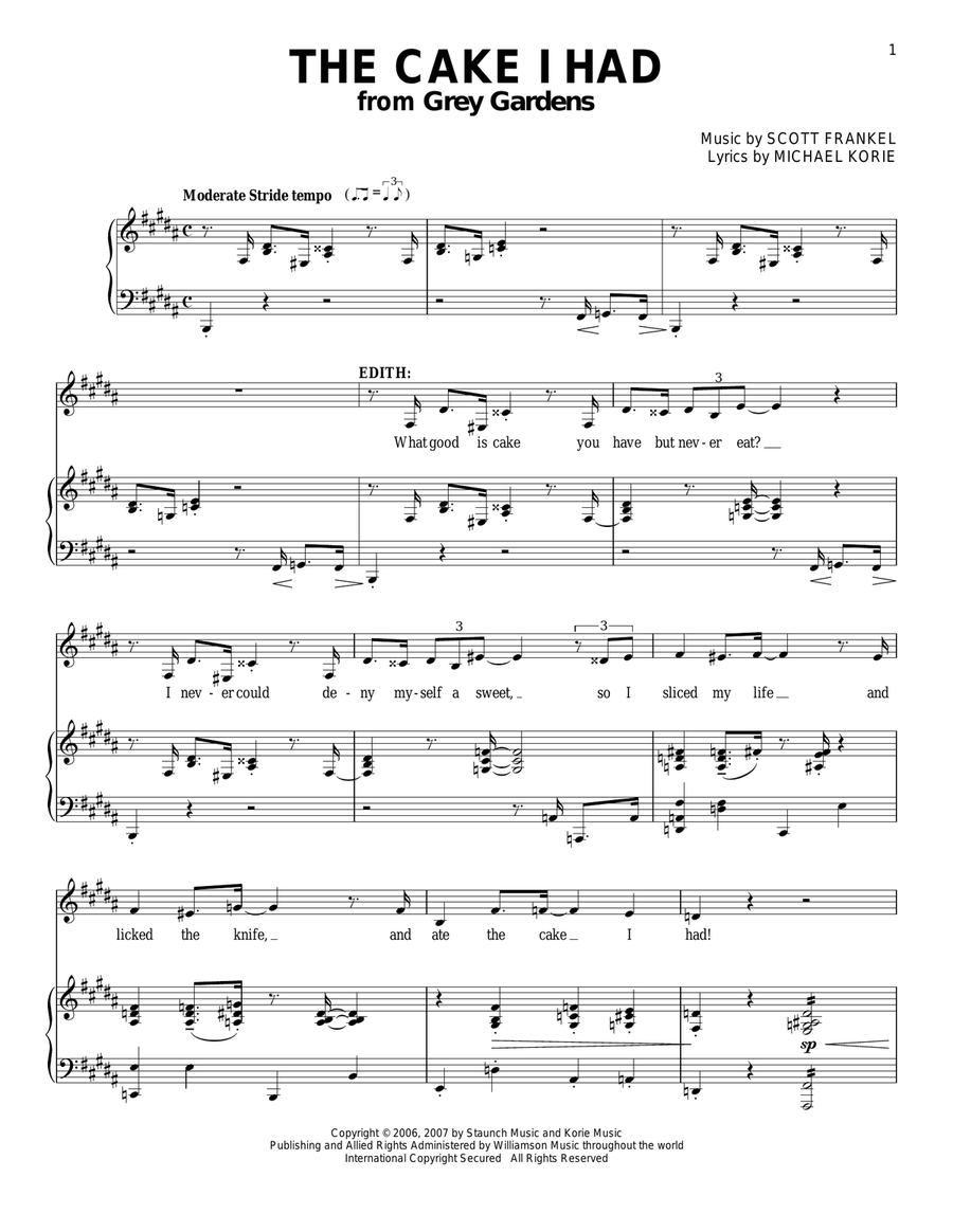 The Cake I Had Piano, Vocal scores gallery preview page 1