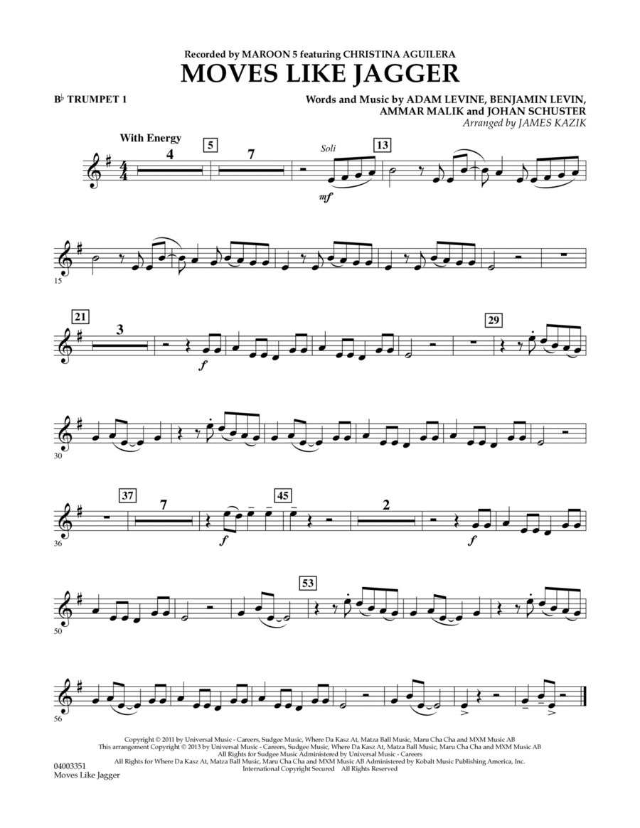 Moves Like Jagger - Bb Trumpet 1 Concert Band scores gallery preview page 1
