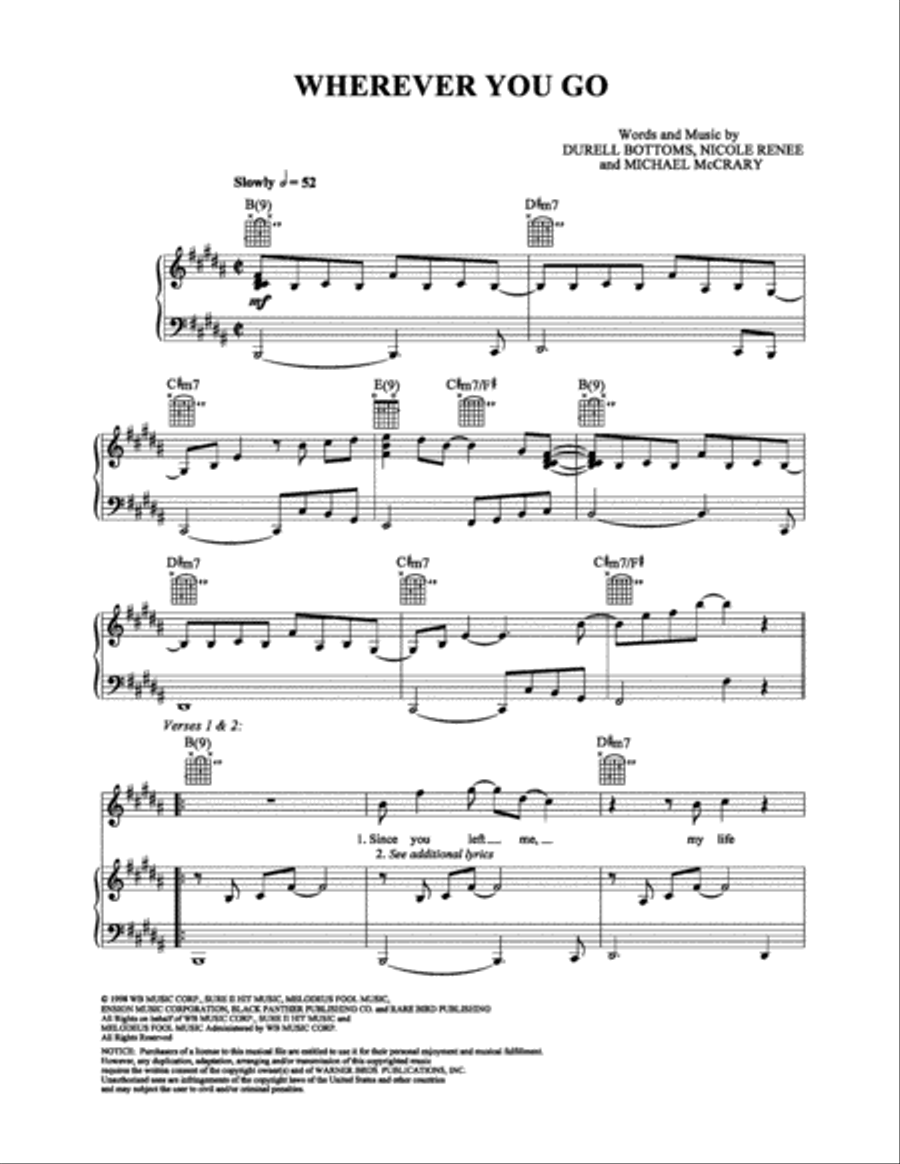 Wherever You Go Piano, Vocal, Guitar scores gallery preview page 1