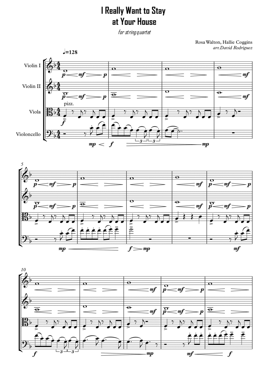 I Really Want To Stay At Your House String Quartet scores gallery preview page 1