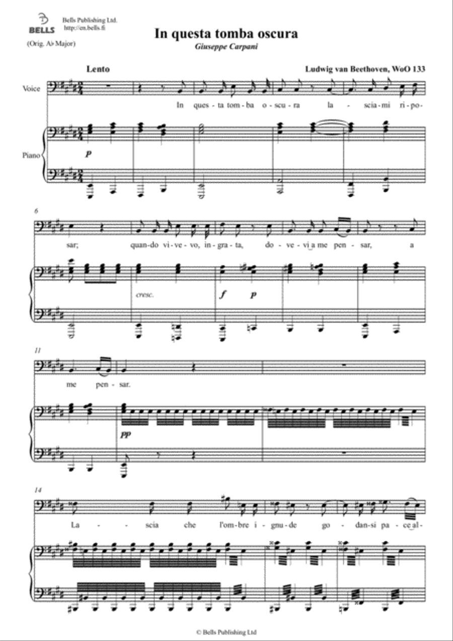 In questa tomba oscura, WoO 133 (E Major) Voice Solo scores gallery preview page 1