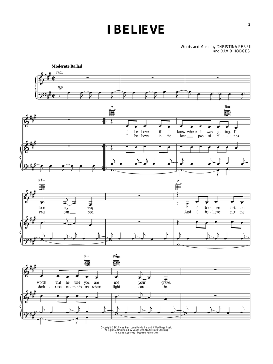 I Believe Piano, Vocal, Guitar scores gallery preview page 1