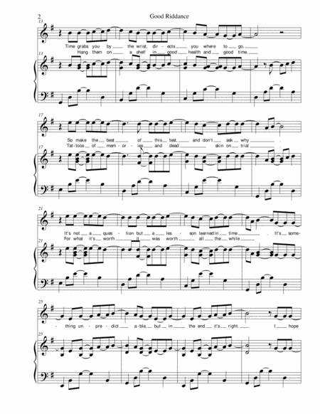 Good Riddance (Time Of Your Life) ~ Upper Intermediate Piano Arrangement with Lyrics image number null