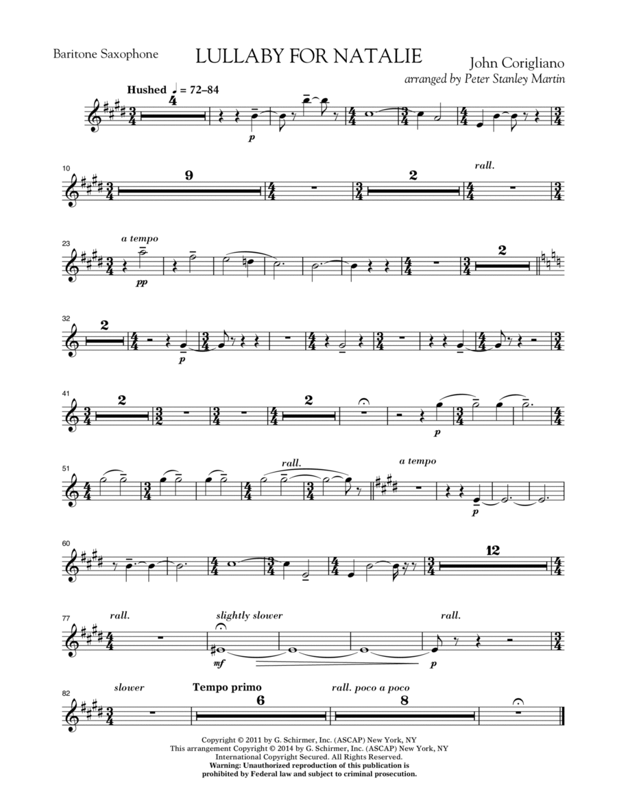 Lullaby for Natalie (arr. Peter Stanley Martin) - Eb Baritone Saxophone