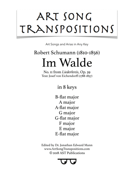 SCHUMANN: Im Walde, Op. 39 no. 11 (in 8 keys: B-flat, A, A-flat, G, G-flat, F, E, E-flat major)