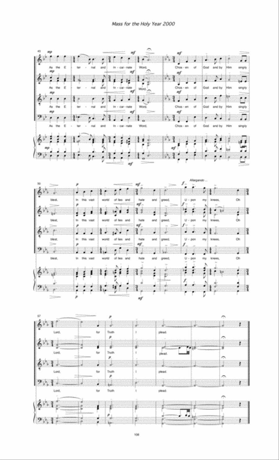 Mass for the Holy Year 2000, pt. 2 (2000) for SATB soloists, chorus and orchestra 4-Part scores gallery preview page 4