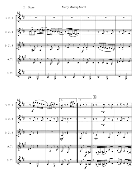 Merry Madcap March - Ragtime March set for clarinet quintet or small choir image number null
