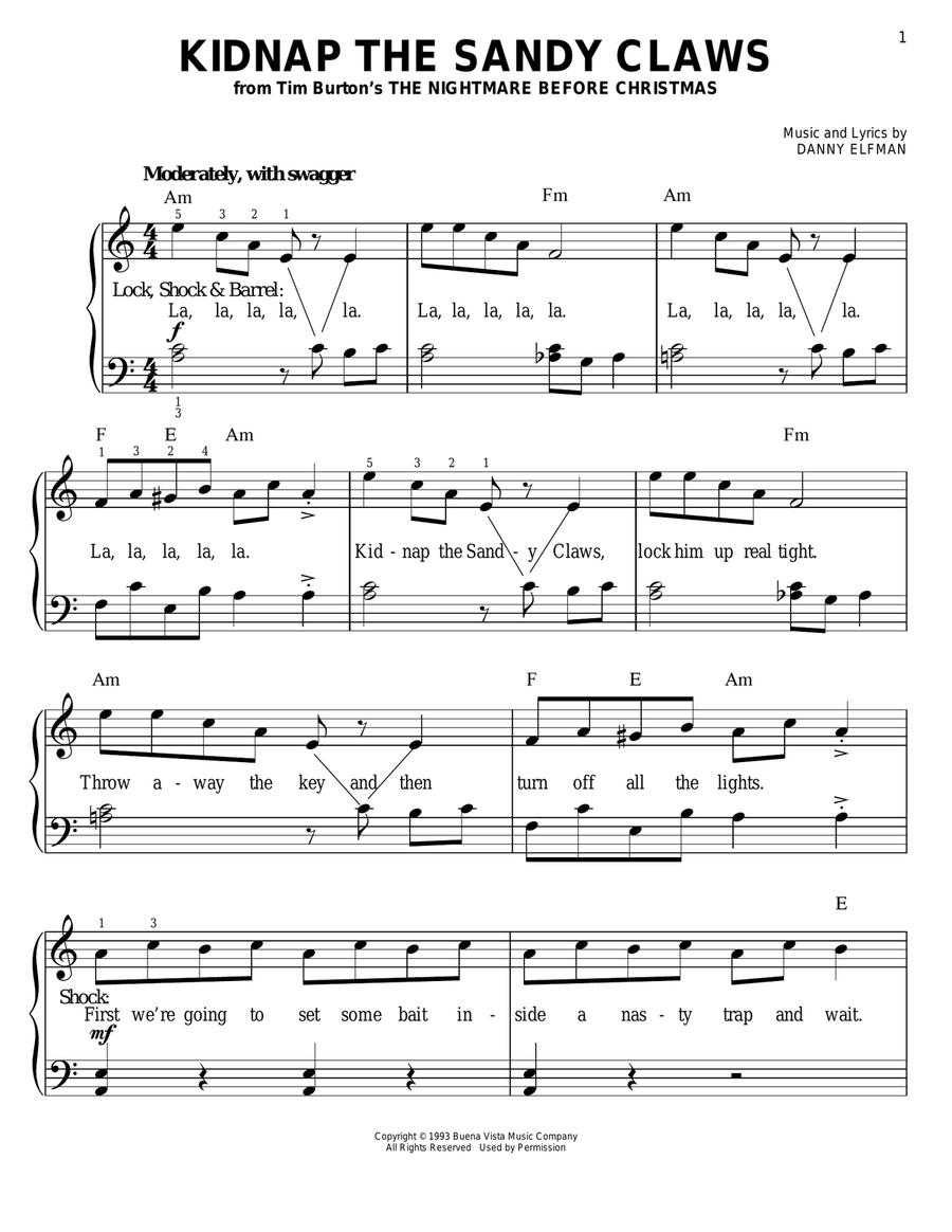 Kidnap The Sandy Claws (from The Nightmare Before Christmas) Easy Piano scores gallery preview page 1