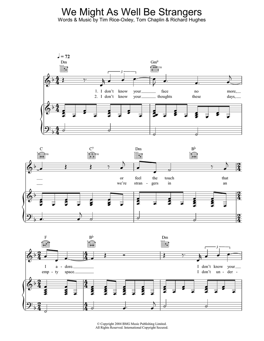 We Might As Well Be Strangers Piano, Vocal, Guitar scores gallery preview page 1