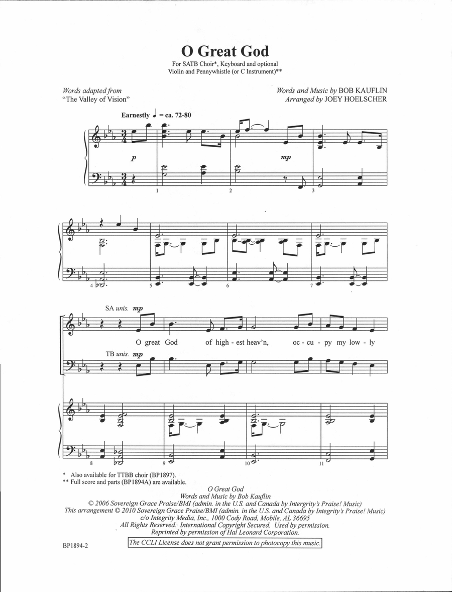 O Great God - SATB 4-Part scores gallery preview page 2