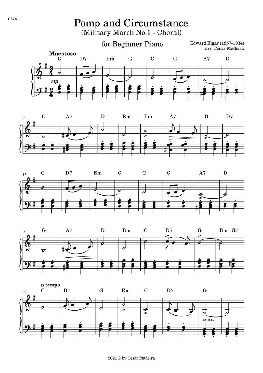 Pomp and Circumstance No.1 - Easy Piano - W/Chords image number null