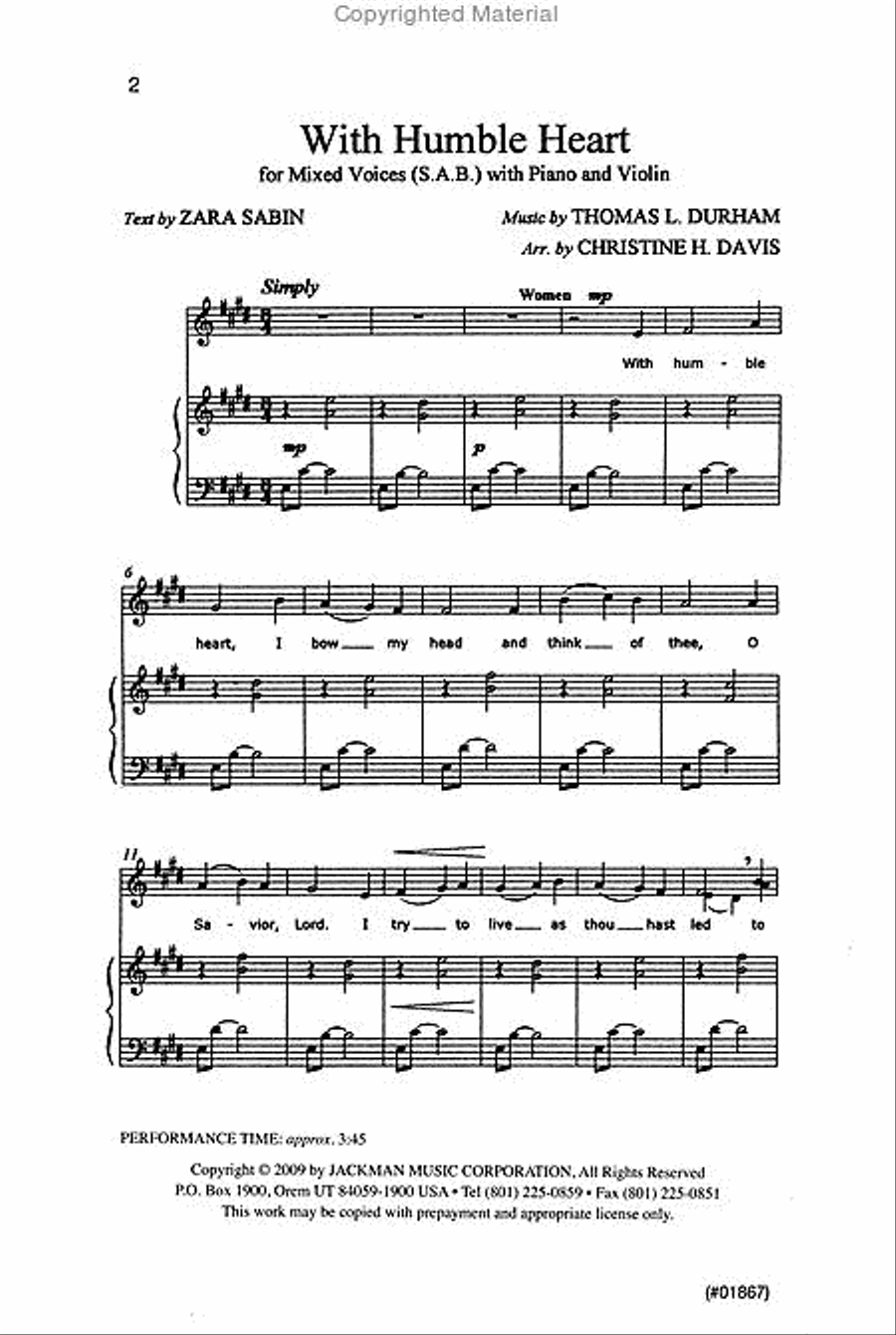 With Humble Heart - SAB With Humble Heart - SAB 3-Part scores gallery preview page 2