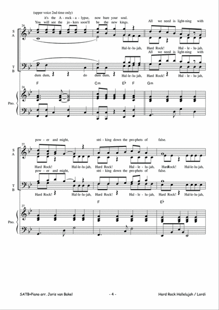 Hard Rock Hallelujah 4-Part scores gallery preview page 4